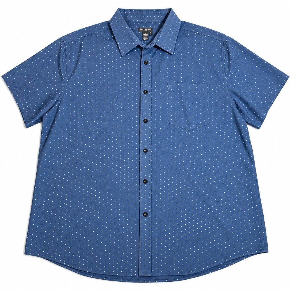 Van Heusen Flex XXL Blue Polka Dot Short Sleeve Button Down Shirt